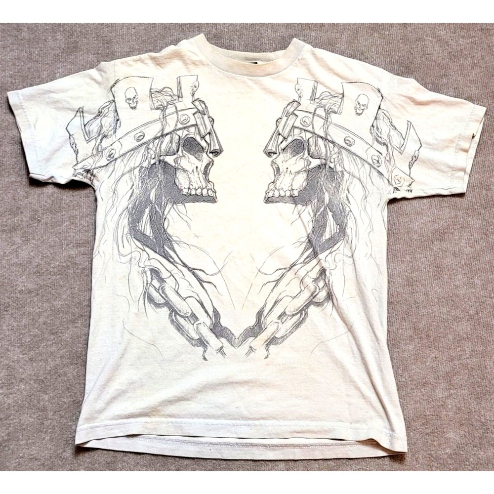 VINTAGE TRIPLE H SHIRT GENIBUS NITITO CANIS CREAM CROWNED SKULLS MEDIUM WWE WWF